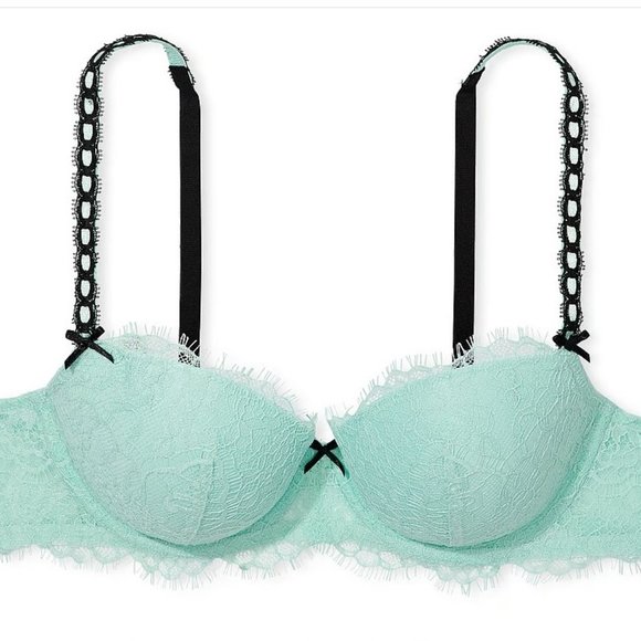 38DDD Victoria's Secret Dream Angels Ribbon Slot Lined Demi Bra Opal Blue Lace - Picture 8 of 8